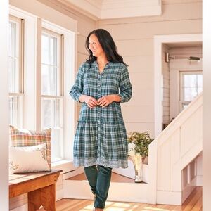 April Cornell Green Plaid Long Sleeve Dress SZ Small